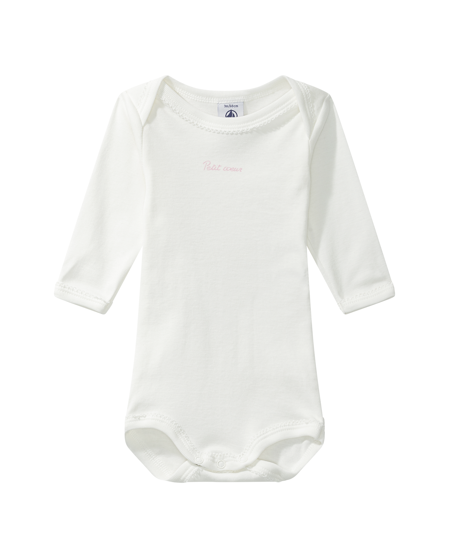 Long-sleeved bodysuit "coeur", white with trim