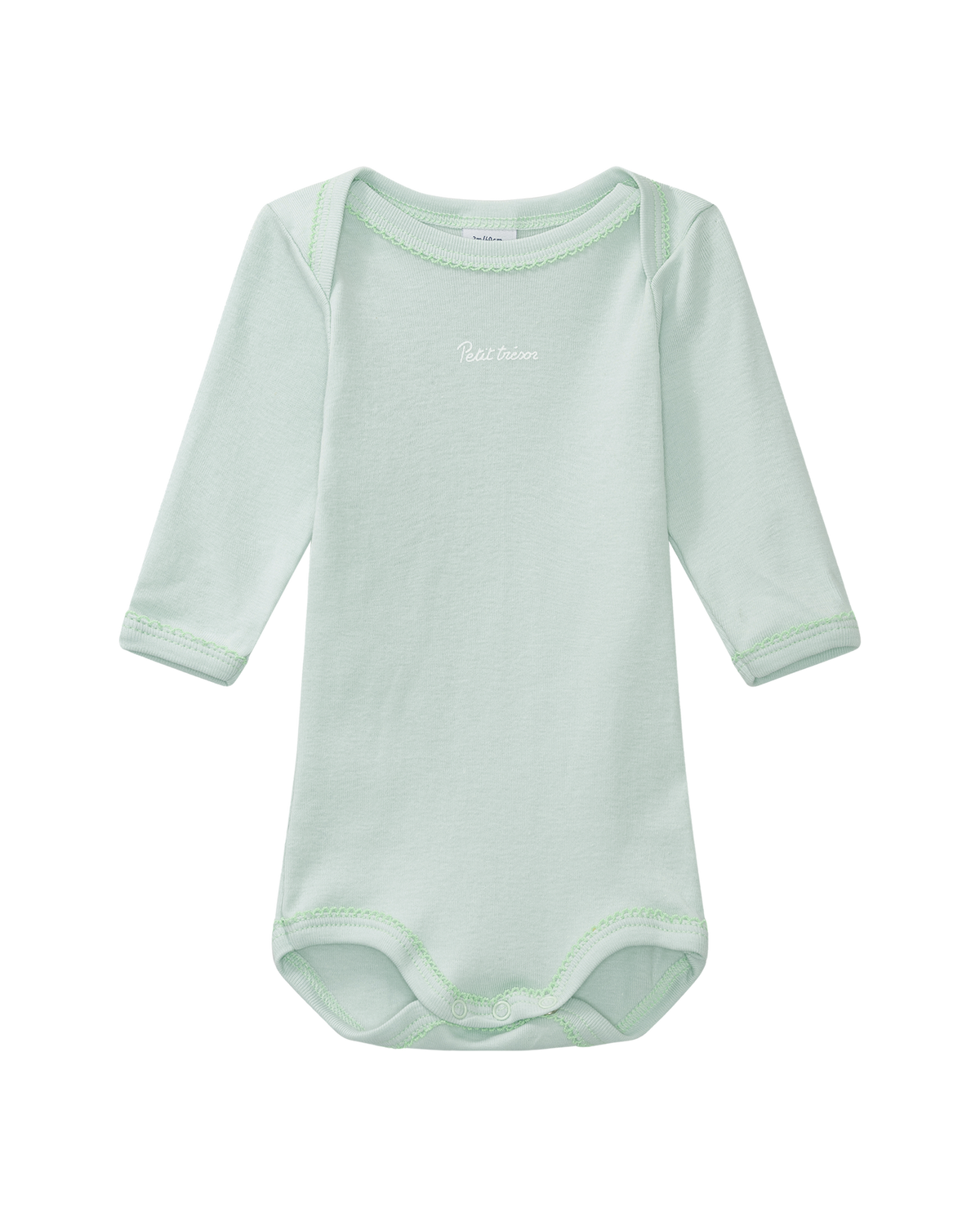 Long-sleeved bodysuit "trésor", light green with trim