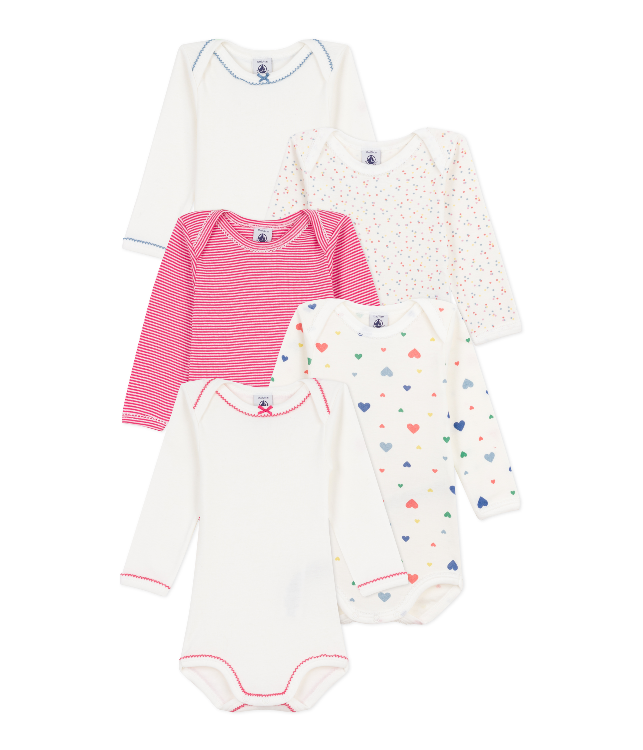 Pakke med 5 langærmet bodyer - hjerter