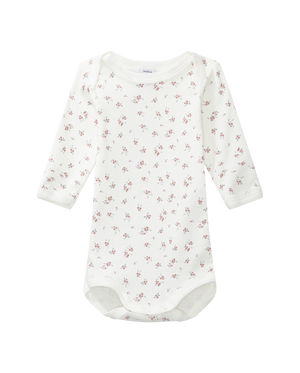 Long-sleeved bodysuit, white with flowers