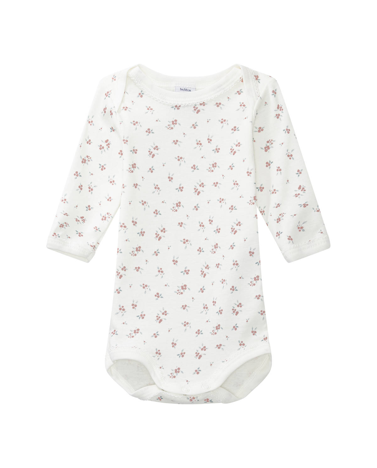 Long-sleeved bodysuit, white with flowers