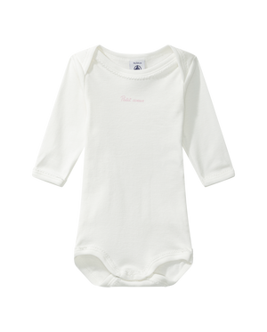 Long-sleeved bodysuit "coeur", white with trim