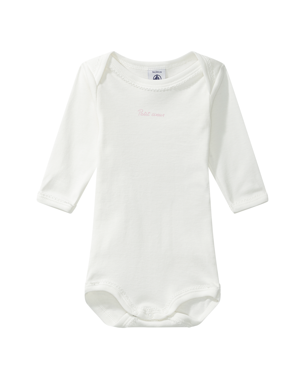 Long-sleeved bodysuit "coeur", white with trim