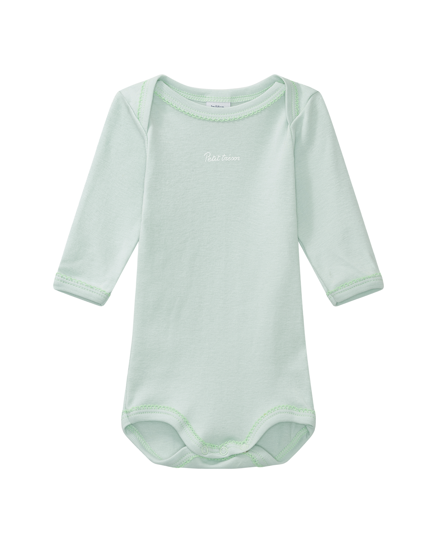 Long-sleeved bodysuit "trésor", light green with trim