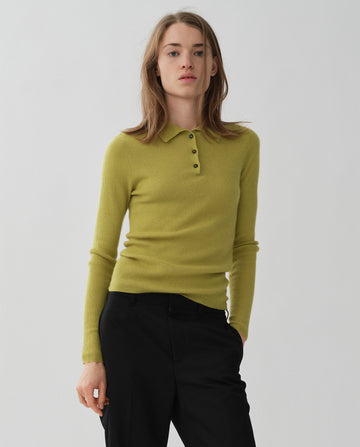 Womens Thin Rib Cashmere Polo